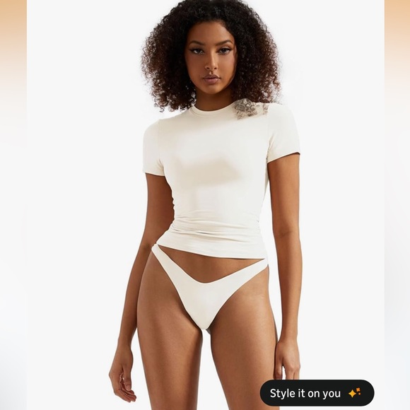 NYQ Tops - Women's Short-Sleeve Crewneck Top in white with matching thong size XL